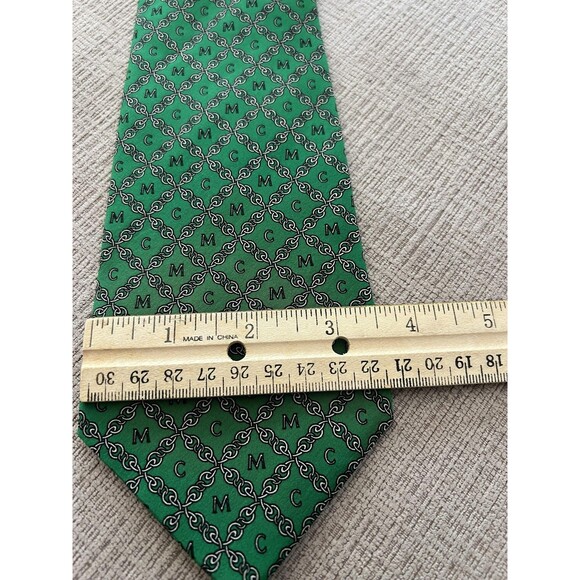 MCM Tie Mens Silk Necktie Chain Print Luxury Designer 58in Long Dress Accessory - Picture 3 of 5